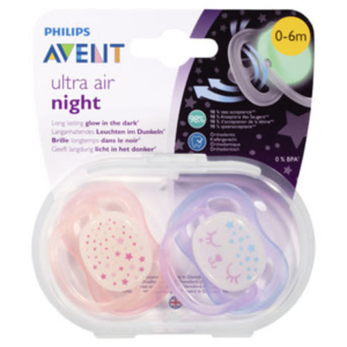 Philips Avent Soother Air Nighttime Mix Bpa Free 0-6 Months | 2 Pack
