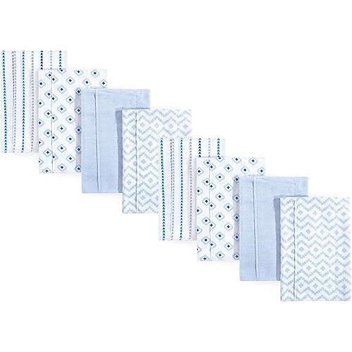 Hudson Baby Cotton Poly Flannel Burp Cloths Multipack, Boy Modern 8-Pack, One Size