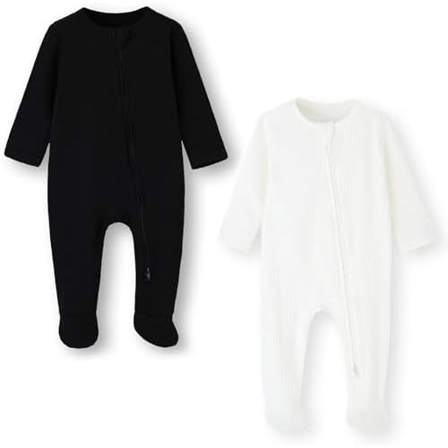 ACESTAR Baby Footies Pajamas, 2-Way Zipper Baby Sleepers with Mitten Cuffs - Long Sleeve Baby Zip Up Onesie for 0-12 Months