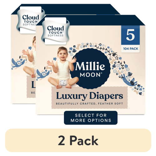 (2 pack) Millie Moon Luxury Diapers, Size 5, 104 Count (Select for More Options)