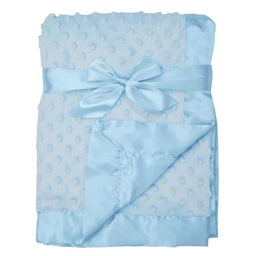 American Baby Company Heavenly Soft Chenille Receiving Blanket, 2-Layer Design with Minky Dot & Silky Satin, Blue, 30" x 40" for Boys and Girls