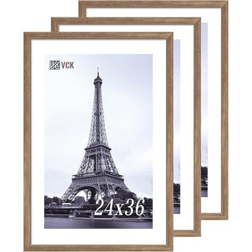 VCK 24x36 Poster Frames 3 Pack, Walnut Wood Picture Frame, Wall Display