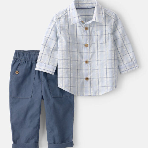 Baby Boy 2-Piece Plaid Shirt & Pant Set - Blue | Carter’s Oshkosh Canada