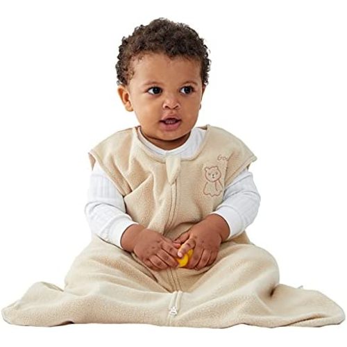 DuoMiaoMiao Micro-Fleece Baby Sleep Sack, Fleece Baby Sleeping Bag with Inverted Zipper, All Season Plush Baby Wearable Blanket, 1 Pack Unisex Sleeveless Baby Suit for Baby Toddler, 1.0 TOG, Khaki