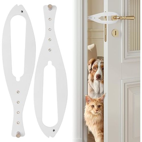 Cat Door Latch, 2 Pcs Cat Door Stopper Pet Door Latch to Keep Dog Out of Litter Box and Food, Door Prop for Cat with 5 Adjustable Size Strap 2.5-6" Wide, No Measuring, Easy to Install, White