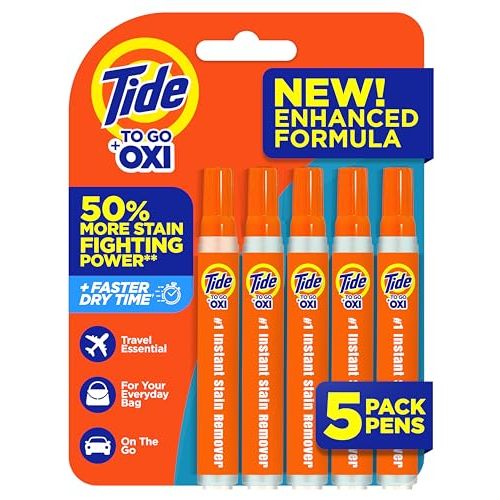 Tide Stain Remover for Clothes, Tide To Go Pen, Instant Stain & Spot Remover for Clothes, Travel & Pocket Size, 5 Count (Pack of 1) (Packaging May Vary)