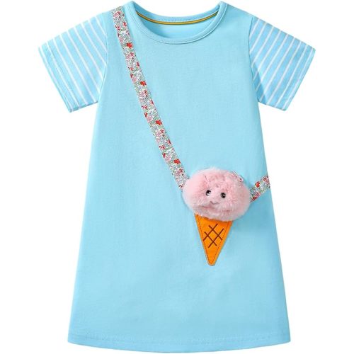 Little Girls Short Sleeve Summer Dress Easter Casual Applique Tunic Shirt Playwear Cotton Dresses