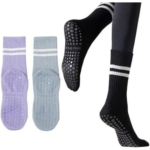 Pilates Socks for Women Non Slip Grip Socks 3 Pairs Yoga Socks
