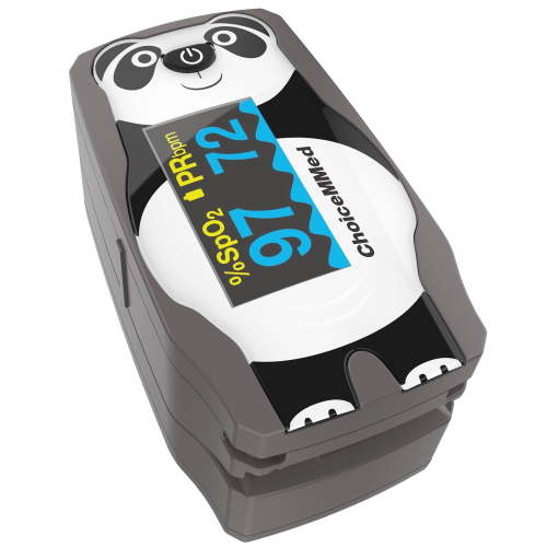 CHOICEMMED OLED Panda Pediatric Pulse Oximeter Fingertip – SP02 Pulse Oximeter for Kids – Children Blood Oxygen Saturation Monitor with Color OLED Screen - Child O2 Saturation Monitor with Batteries