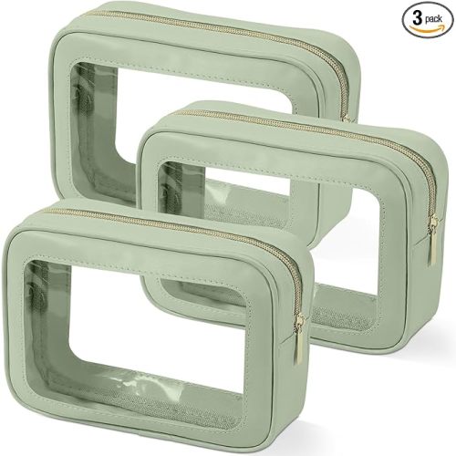 YOPCDJ 3PCS Clear Toiletry Bag,TSA Approved Travel Pouch with Zipper for Cosmetics and Toiletries，Diaper Bag Organizer Pouch Set, Purse Organizer and Clear Car Bag for Women and Kids