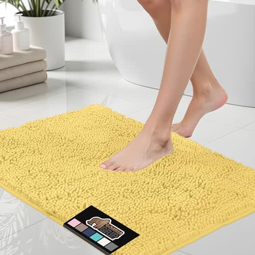 GORILLA GRIP Bath Rug Mat 30x20, Thick Soft Absorbent Chenille, Quick Dry Microfiber Mats, Rubber Backing Washable Shower Floor Rugs, Bathmat Runner, US Designed Bathroom Home Decor Accessories Yellow