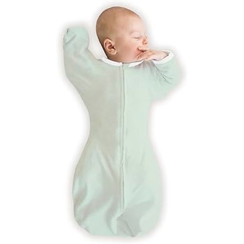 SwaddleDesigns Organic Transitional Swaddle Sack, Arms Up Swaddle with Half-Length Sleeves & Mitten Cuffs, Small, 0-3 Months, 6-14 lbs, Soft Jadeite