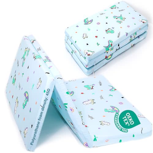 VUCWS 2025 Upgraded Pack and Play Mattress 38" x 26" Soft Firm Premium Foam Pack N Play Mattresses Odorless Breathable Comfort Baby Foam Portable Playpen Mattresses (Tri-fold Dinosaur)