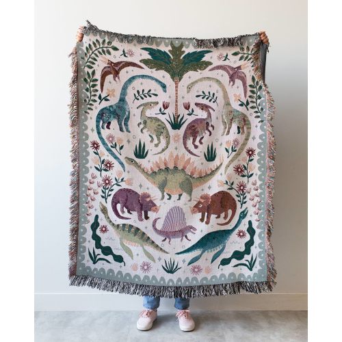Dinosaur Throw Blanket (White) - Frankie Print Co