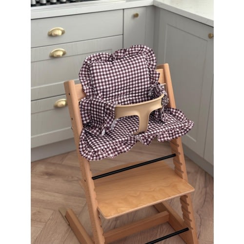 Mulberry Gingham Ruffle Cushion For Stokke Tripp Trap