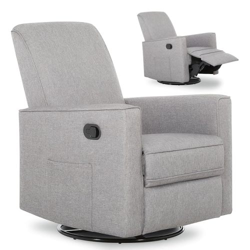 Evolur Raleigh Upholstered Manual Glider Recliner– Rocking & 360° Swivel with Smooth Glide – Greenguard Gold & FSC Certified – Modern Nursery and Living Room Chair in Light Grey