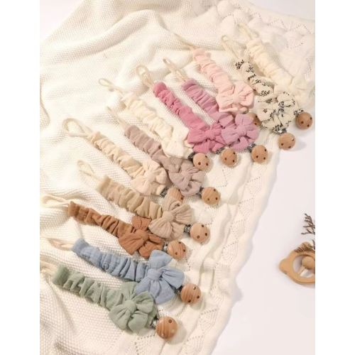 2pcs Baby Solid & Printed Pacifier Clips, Bowknot Pacifier Holder, Wooden 3-Hole Pacifier Clips, Suitable For Daily Use In Blue, Pink, Khaki | SHEIN USA