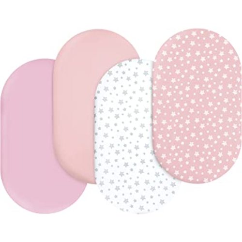Bassinet Fitted Sheet, 4 Pack Bassinet Sheets (32" X 16") for Baby Girl, Universal Fit for Oval, Hourglass and Rectangular Mattress, Pink