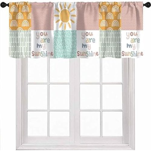 Rainbow Kids Curtains Valance, Boho Pastel Cartoon Cute Colorful Sky Clouds Stars Window Valance for Boys Girls Bedroom Living Room Bathroom Nursery Classroom 1 Piece,54x18 Inch(Decor)