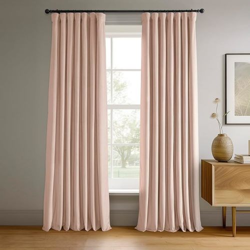HPD Half Price Drapes Signature Velvet Thermal Blackout Curtains for Living Room 84 Inch Long (1 Panel) Rod Pocket Insulated Blackout Curtains for Bedroom Window Curtains, 50W x 84L, Rosey Dawn