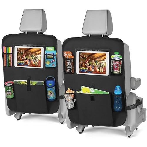 lebogner Back Seat Cover for Kids + 6 Pocket Storage Organizer, 2 Pack X-Large Kick Mats Backseat Protector with iPad Tablet Holder, Car Seat Back Protectors for Vehicles to Protect from Dirt & Mud