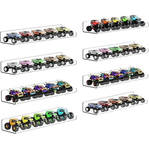 upsimples 8 Pack Acrylic Shelves Wall Organizer and Storage, 15" Display Shelf for Figure, Toy Cars, Perfume, Kids Bookshelf for Bedroom, Nursery, Craft Room, Clear