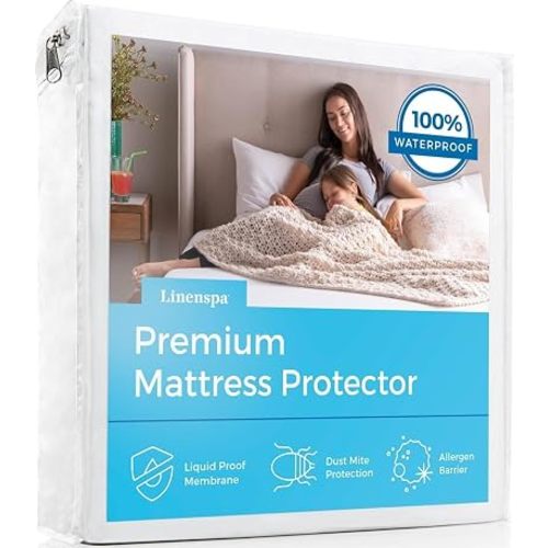 Linenspa Waterproof Mattress Protector, Twin XL Size – Fitted Sheet Style, Breathable, Machine Washable & Dryer Safe, White