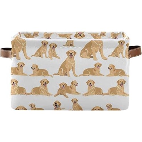 Golden Retriever Dogs Storage Basket Canvas Fabric Collapsible Storage Bins Box Organizer Waterproof for Home Bedrooms 1 Pack