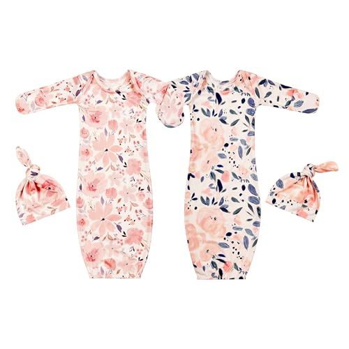 Giggle Angel Newborn Baby Sleeper Gown with Hat Knotted Gown Nightgown Coming Home Outfits for Baby Girl 2 Pieces Set
