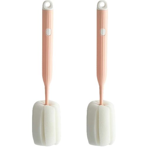 Bottle Soft Brush -2Pcs Sponge Bottle Brush Soft and Easy to Clean, Baby Bottle Sponge Brush Can Effectively Remove The Stain Residue On The Bottom of The Cup(Pink-Brush)