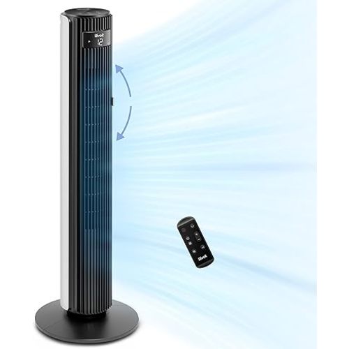 LEVOIT Classic 42-inch Tower Fan for Home, 1472 CFM Powerful Fan, 22dB Quiet as You Sleep, 90° L&R Oscillation, 60° U&D Airflow, 12H Timer, 5-Speed and 4 Modes with Temperature Sensor, Remote Control