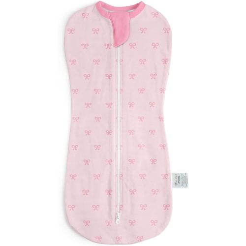 Baby Swaddle 0-2 Months, Cotton Arm-In Zipper Sleep Sack, Wearable Blankets Wrap for Newborn Infant Girls (Bow, Pack of 1)