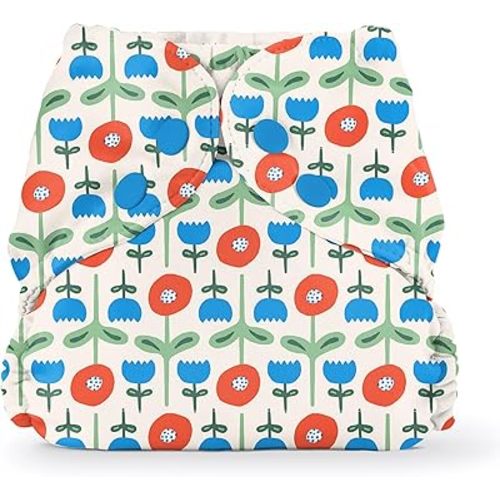 Esembly Cloth Diaper Cover - Reusable Swim Diaper, Waterproof, Breathable - Adjustable Outer Layer Over Absorbent Inner for Blowout Protection - Poppies, Size 1 (7-17lbs)