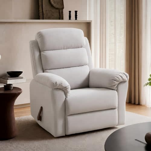 FLEXISPOT Souffle Swivel Rocker Recliner with Massage & Heat, Nursery Rocking Glider Chair with 28" High Back, Manual Recliner for Living Room Nursery Bedroom, Light Grey