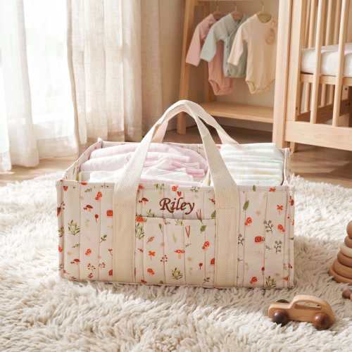 Personalized Baby Storage Basket,Custom Embroidered Name Nursery  Diaper  Organizer
