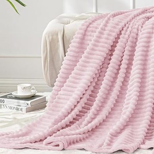 BEDELITE Fleece Throw Blanket for Couch – 3D Ribbed Jacquard Soft and Warm Decorative Fuzzy Blanket – Cozy, Fluffy, Plush Lightweight Cherry Blossom Throw Blankets for Bed, Sofa, 50x60 inches