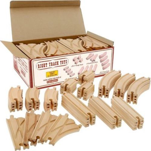 Wooden Train Track 52 Piece Set - 18 Feet Of Track Expansion And 5 Distinct Pieces - by Right Track Toys