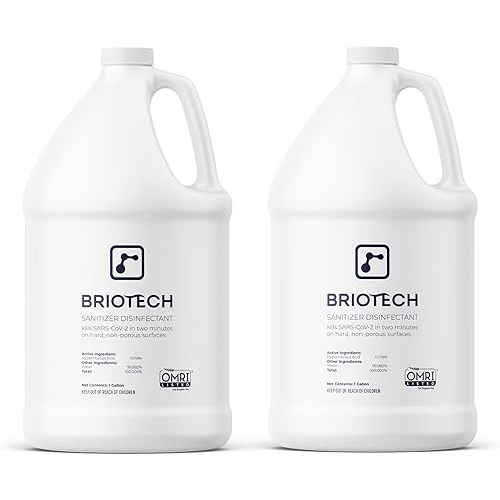 BRIOTECH Sanitizer Disinfectant Hypochlorous, Kill 99.99% of Viruses & Bacteria, Control Mold, Eliminate Odor, Gentle for Nursery & Play Rooms, Food Contact Surface Sanitizer, 1 Gallon Refill (2 Pack)