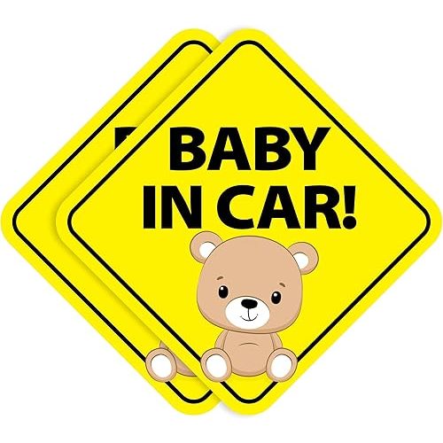 Stickios Baby on Board Stickers - Removable Non-Magnetic Paint-Safe Signs for Cars & Windows - Teddy Bear