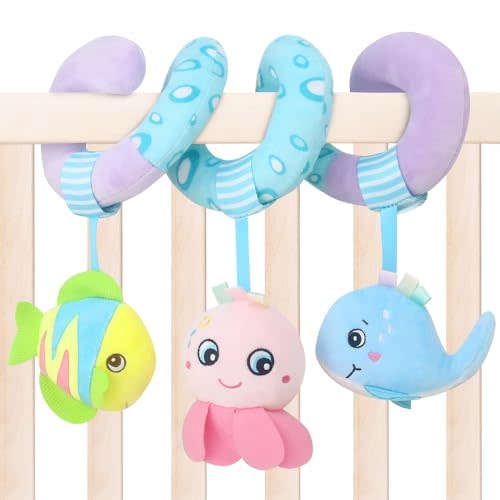 Caterbee Baby Stroller Toy, Activity Spiral Plush bar Toy Accessories, Car Seat Toys with Bell for boy or Girl 0 Months+ (Ocean)