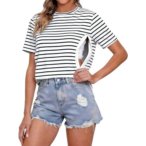 UNIQUEONE Comfort Breastfeeding Shirts Women Dual Side Hidden Zipper Nursing Tops Casual Postpartum Pregnancy Tees