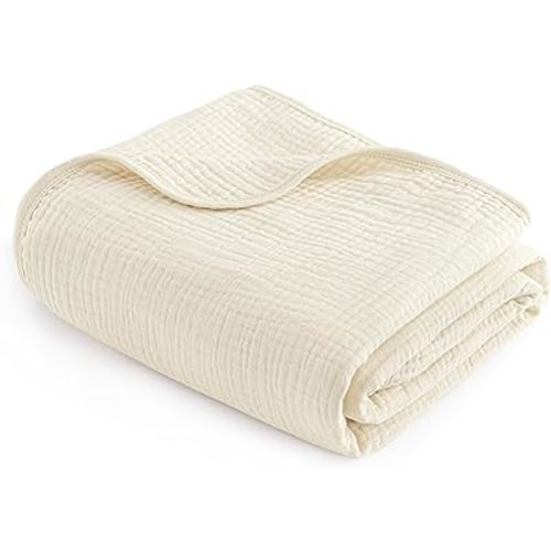 PHF Baby Muslin Swaddle Blanket, 100% Cotton Soft Breathable Receiving Blankets for Boys and Girls, 4-Layer Swaddle Wrap Burping Clothes, Baby Essentials, Large 47 x 47 inches, Beige/Birch
