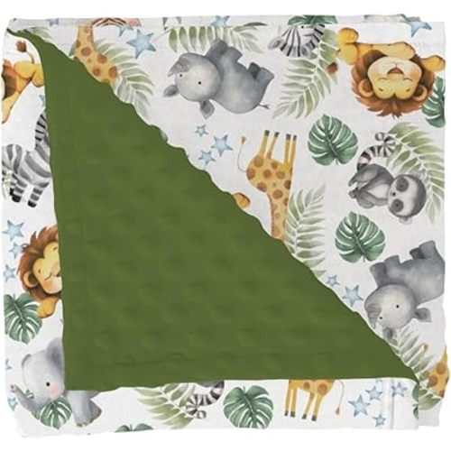 Jungle Friends Baby Blankets for Girl Boy Safari Lion Giraffe Elephant Tropical Leaves Soft Mink Dotted Backing Double Layer Swaddle Blanket African Animals Bed Throws for Newborn Toddler Crib 30x40