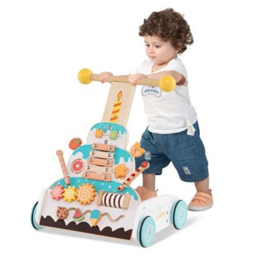 Wooden Baby Push Walker with 8 Activities Adjustable Handle and Xylophone