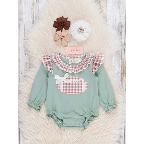 First Down Embroidered Gingham Football Ruffle Romper