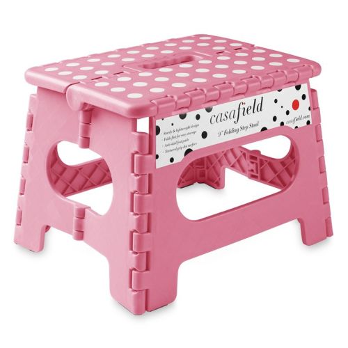 Casafield 9" Folding Step Stool with Handle - Pink, Collapsible Foot Stool for Kids and Adults, Use in Kitchen and Bathroom