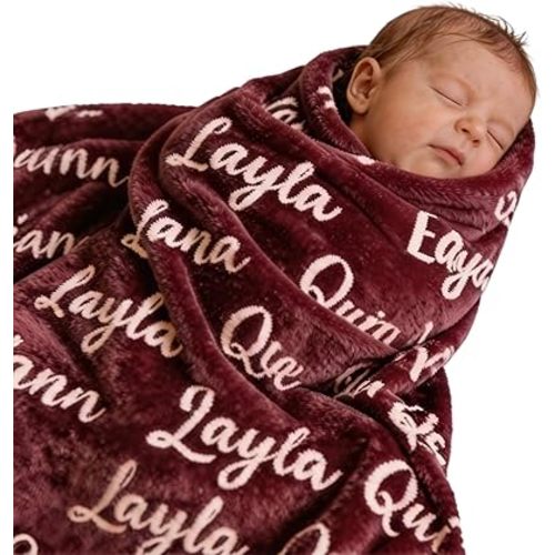 Ships Next Day - Personalized Baby Blanket with Name, Custom Swaddle Blanket for Boys Girls, Ultra-Soft Fleece Blanket, Ideal Customized Baby Gifts for Newborns and Baby Showers