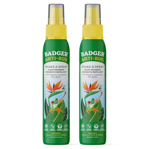 Badger Bug Spray, 3-Hour DEET-Free Mosquito Repellent, Family Friendly, Citronella & Organic Essential Oils, Natural & Vegan Insect Repellent Spray, 4 fl oz Aluminum Bottle, 2-Pack