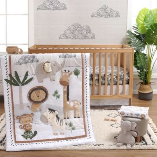 Safari Serenity Cotton Crib Bedding Set for Baby Boys and Baby Girls, 4 Pieces