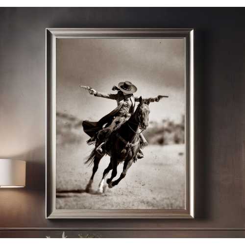 Vintage Cowgirl Art Print, Wild West Horse Rider, Farmhouse Decor